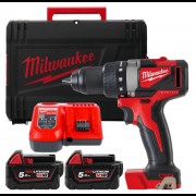 Дрель-шуруповёрт аккумуляторная бесщёточная MILWAUKEE M18 BLDD2-502X (82Нм) (ЗУ+2акк.Х5Ач+HDкейс)