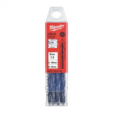 Сверло по металлу HSS-R MILWAUKEE, DIN338, Ø7,5х109х69мм, (10шт)