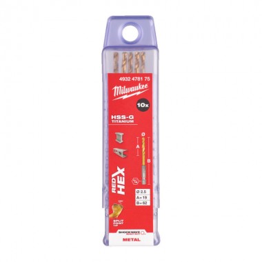 Свердло по металу Milwaukee RedHEX HSS-G TiN. 2.5мм (10 шт)