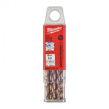 Сверло по металлу HSS-Co MILWAUKEE, DIN338, Ø5,0х86х52мм, (10шт)