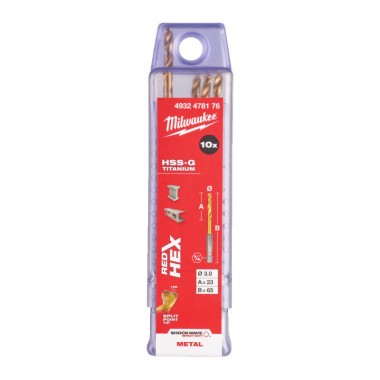 Свердло по металу Milwaukee RedHEX HSS-G TiN. 3мм (10 шт)