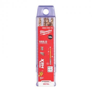 Свердло по металу Milwaukee RedHEX HSS-G TiN. 4мм (10 шт)