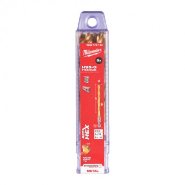 Свердло по металу Milwaukee RedHEX HSS-G TiN. 8мм (5 шт)