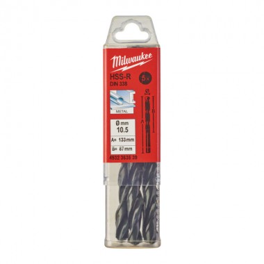 Сверло по металлу HSS-R MILWAUKEE, DIN338, Ø10,5х133х87мм, (5шт)