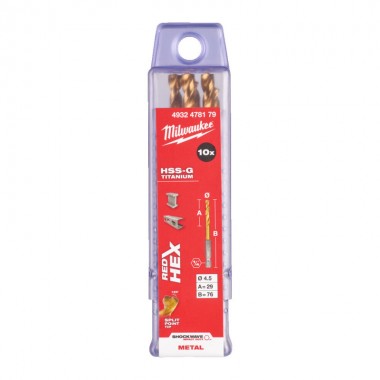 Свердло по металу Milwaukee RedHEX HSS-G TiN. 4.5мм (10 шт)