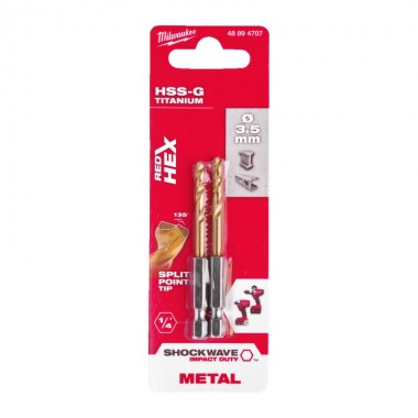 Свердло по металу Milwaukee RedHEX HSS-G TiN 3.5мм (2 шт)
