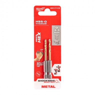 RedHEX SHOCKWAVE HSS-TiN MILWAUKEE, діаметр 3,3х67х24мм, (2шт)