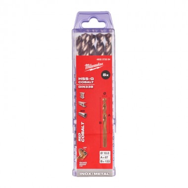 Сверло по металлу HSS-Co MILWAUKEE, DIN338, Ø10,0х133х87мм, (5шт)