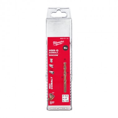 Сверло по металлу HSS-Co MILWAUKEE, DIN338, Ø10,2х133х87мм, (5шт)