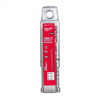 Свердло по металу HSS-Co MILWAUKEE, DIN338, дыаметр 3,3х67х37мм, (10шт)