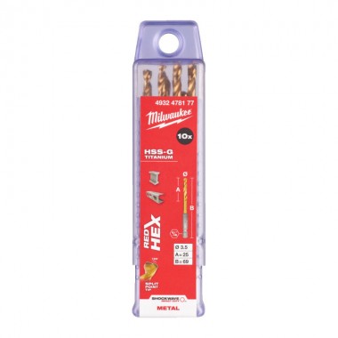 Свердло по металу Milwaukee RedHEX HSS-G TiN. 3.5мм (10 шт)