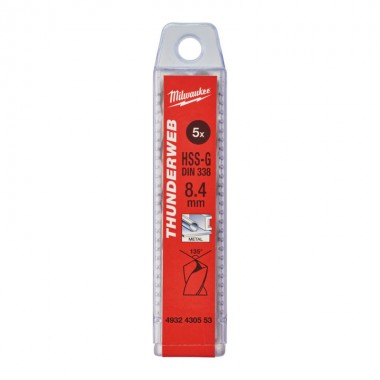 Свердло по металу THUNDERWEB HSS-G MILWAUKEE DIN338, діаметр 8,4x117х75мм, (5шт), пластикова коробка