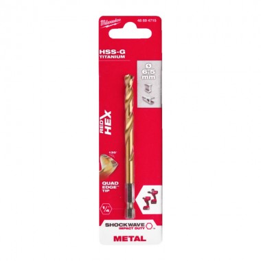 Свердло по металу RedHEX HSS-G TiN MILWAUKEE, діаметр 6,5 мм