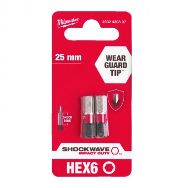 Насадка Milwaukee SHOCKWAVE Hex6 25мм (2 шт)
