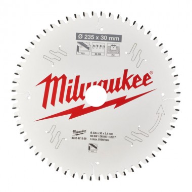 Диск пиляльний Alu PFTE MILWAUKEE, діаметр 235х30х2,4мм, 60 зуб. Диск пиляльний Alu PFTE MILWAUKEE, діаметр 235х30х2,4мм, 60 зуб.