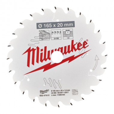 Диск пиляльний PFTE THIN KERF MILWAUKEE, діаметр 165х20х1,6мм, 24 зуб.