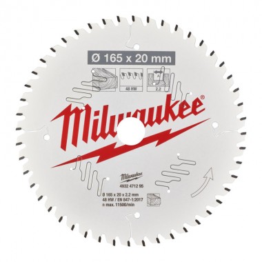 Диск пиляльний PFTE MILWAUKEE, діам.165х20х2,2мм, 48 зуб. Диск пиляльний PFTE MILWAUKEE, діам.165х20х2,2мм, 48 зуб.