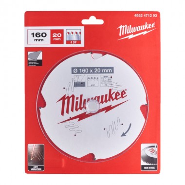 Диск пиляльний PFTE MILWAUKEE, O160х20х2,2мм, 4 зуб. Диск пиляльний PFTE MILWAUKEE, O160х20х2,2мм, 4 зуб.