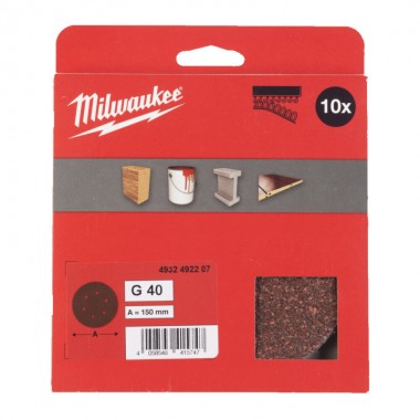 Шліфувальний папір MILWAUKEE Ø150/6 HL, зерно 40, (10шт)