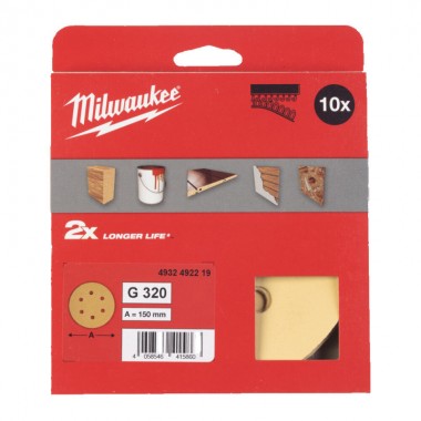 Папір шліфувальний HP MILWAUKEE діаметр 150мм/6 HL, зерно 320, (10шт)