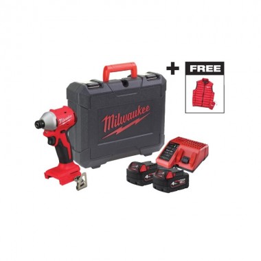 Шуруповерт ударний акумуляторний безщітковий MILWAUKEE M18 BLIDRCMC-402C (190Нм) (+ заряд.пристрій, 2 акум., HD кейс) + жилетка