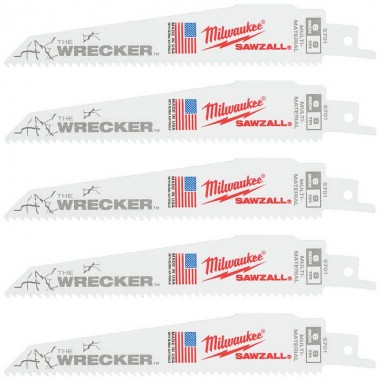 Полотно для шабельних пил WRECKER MILWAUKEE, 150х3,6/2,3мм, (5шт), (метал, деревина з цвяхами)