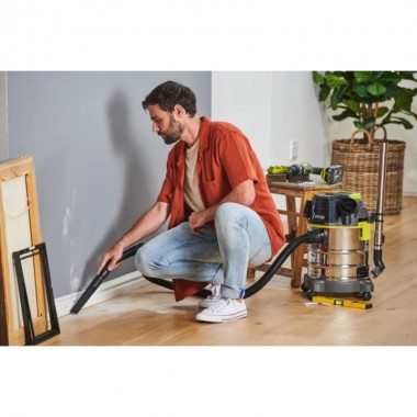 Пилосос акумуляторний будівельний RYOBI R18WDV-0 ONE+ (+ Всмоктуючий шланг, ручка, телескопічна штанга, насадка для підлоги, щіл