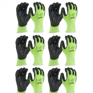 Рукавиці Hi-Vis сигнальні MILWAUKEE, з опором порізам 3/C рівня, розмір 10/XL, (12шт)