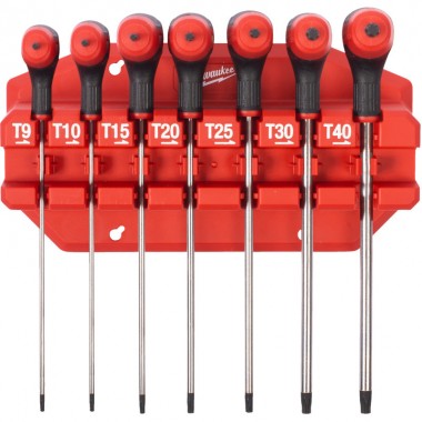 Набір ключів Г-образних MILWAUKEE з комфортною ручкою, Hex з кулькою, (T9/T10/T15/T20 /T25/T30/T40) (7шт) пластиковий холдер