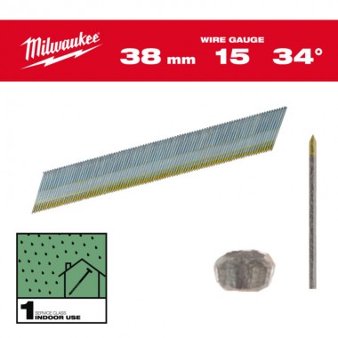 Гвозди оцинкованные с D-образной головкой MILWAUKEE, 15G/34°/38мм, (2500шт)