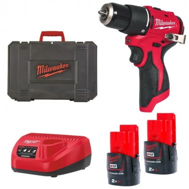 Дриль-шуруповерт з ударом акумуляторний безщітковий MILWAUKEE, M12 BLPDRC-202С, 40Нм (зарядний пристрій С12 С, 2 акумулятори М12