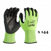 Рукавиці робочі сигнальні Hi-Vis MILWAUKEE, з опором порізам 3/C рівня, розмір 11/XXL, (144 пари)