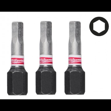Бита SHOCKWAVE MILWAUKEE, Hex4, 25мм, (3шт)