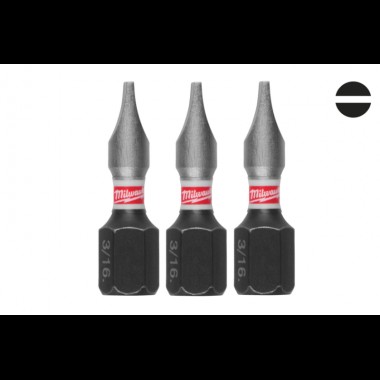 Бита SHOCKWAVE MILWAUKEE, SL1,2x6,5, 25мм, (3шт)