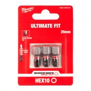 Бита SHOCKWAVE MILWAUKEE, Hex10, 25мм, (3шт)