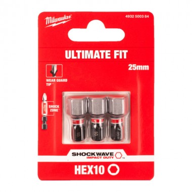 Біта SHOCKWAVE MILWAUKEE, Hex10, 25мм, (3шт)