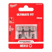 Бита SHOCKWAVE MILWAUKEE, Hex12, 25мм, (3шт)