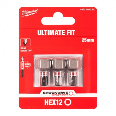 Біта SHOCKWAVE MILWAUKEE, Hex12, 25мм, (3шт)