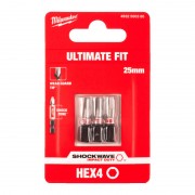 Бита SHOCKWAVE MILWAUKEE, Hex4, 25мм, (3шт)