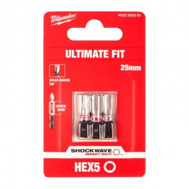 Біта SHOCKWAVE MILWAUKEE, Hex5,0, 25мм, (3шт)