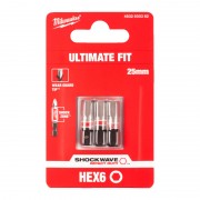 Бита SHOCKWAVE MILWAUKEE, Hex8, 25мм, (3шт)