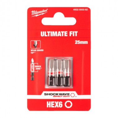 Біта SHOCKWAVE MILWAUKEE, Hex8, 25мм, (3шт)
