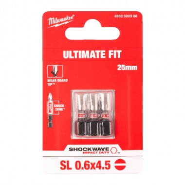 Біта SHOCKWAVE MILWAUKEE, SL0,6x4,5, 25мм, (3шт)