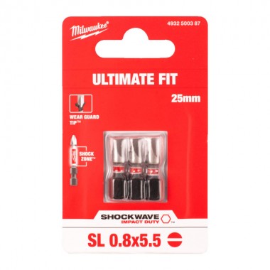 Бита SHOCKWAVE MILWAUKEE, SL0,8x5,5, 25мм, (3шт)