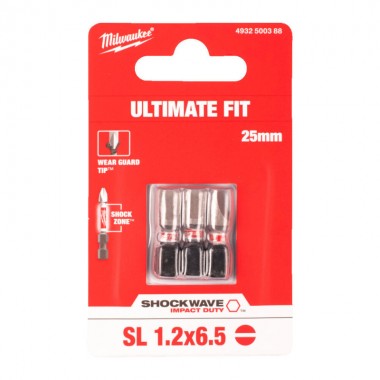Бита SHOCKWAVE MILWAUKEE, SL1,2x6,5, 25мм, (3шт)