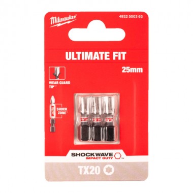 Біта SHOCKWAVE MILWAUKEE, TX20, 25мм, (3шт)