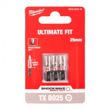 Бита SHOCKWAVE MILWAUKEE, TX BO25, 25мм, (3шт) Бита SHOCKWAVE MILWAUKEE, TX BO25, 25мм, (3шт)