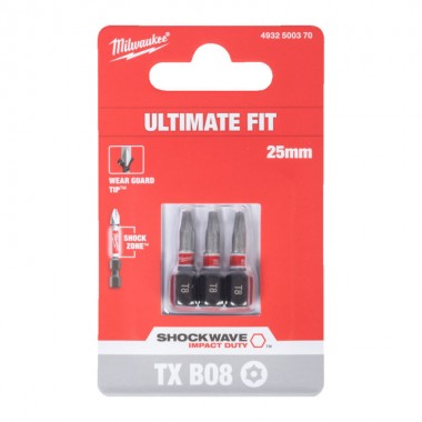 Біта SHOCKWAVE MILWAUKEE, TX BO8, 25мм, (3шт)