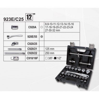 Набор головок 1/2 25 ед. (8-32mm). в пластиковом ящике 923E/C25-25