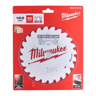 Диск пильный по дереву PFTE MILWAUKEE, Ø165х20х2,2мм, 24 зуб.